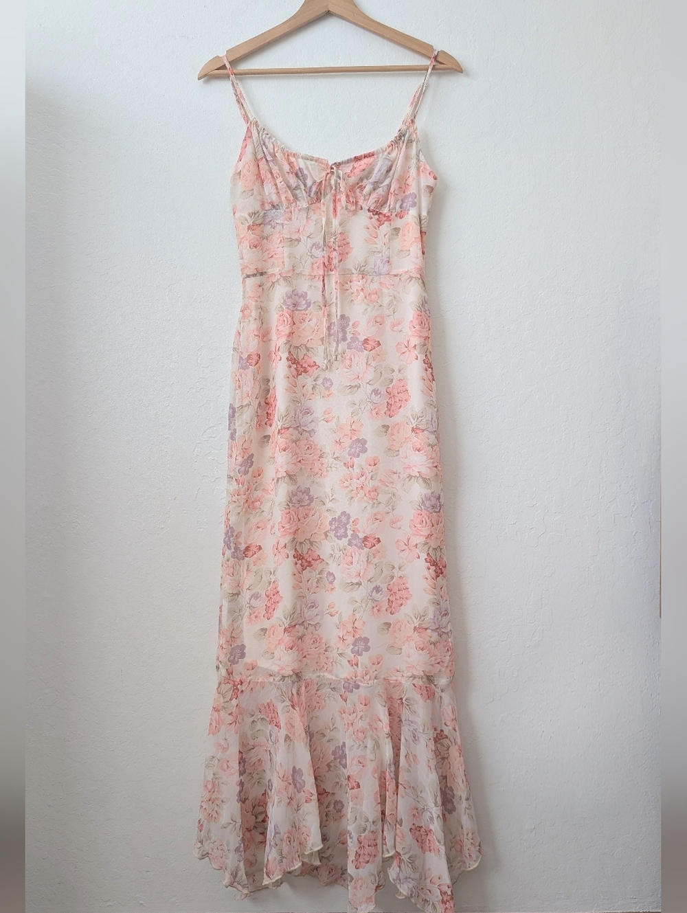 COMMENSE Delicate Pinky Peach & Cream Floral Maxi Slip Dress Size XS